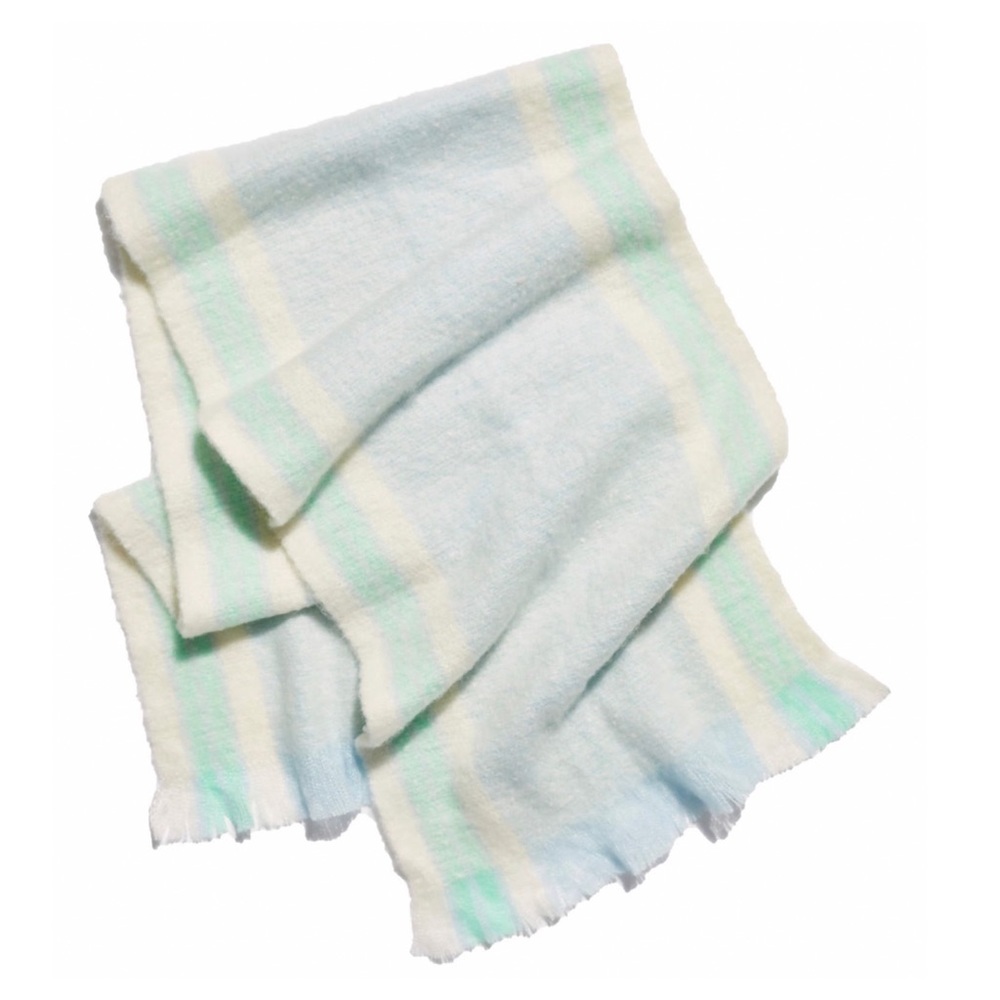 NIP Free People Brushed Racer Stripe Blanket Scarf in Sky Combo 18”x80”